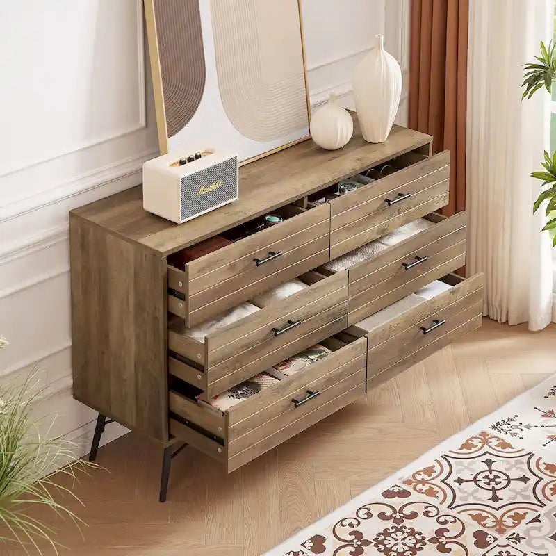 Rustic Style 47.24  Dresser TV Stand with 6 Deep Storage Drawers for Living Room