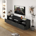 Black 70.87  TV Stand with 3 Open Storage Spaces and 3 Drawers for Living Room