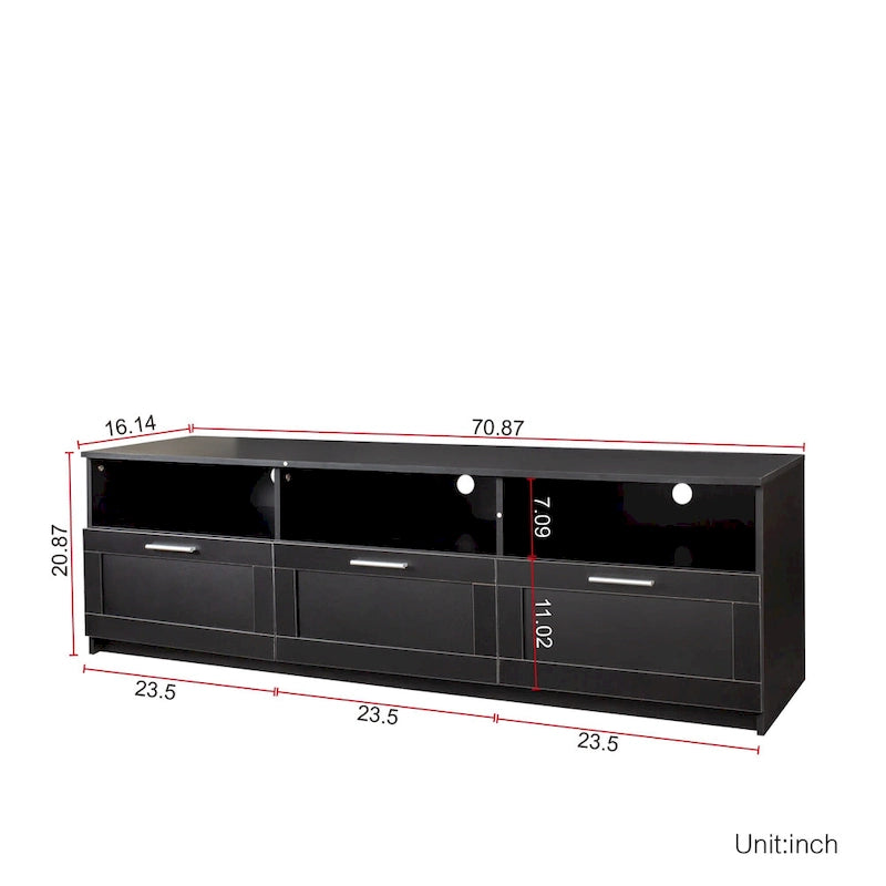 Black 70.87  TV Stand with 3 Open Storage Spaces and 3 Drawers for Living Room
