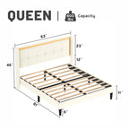 White Queen Size Upholstered Platform Bed Frame with Headboard, Sturdy Wooden Slats, High Load-Bearing Capacity