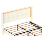 White Queen Size Upholstered Platform Bed Frame with Headboard, Sturdy Wooden Slats, High Load-Bearing Capacity