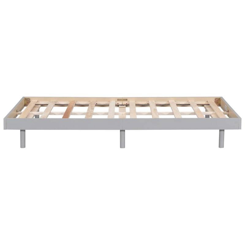 Grey Particle Board Twin Floating Platform Bed Frame with Rubberwood Legs