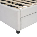 Beige Full Size Linen Platform Bed with Brick Pattern Headboard, Trundle, and Storage Drawers