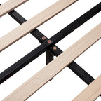 Red Velvet Queen Size Upholstered Platform Bed with Flower Pattern Headboard, No Box Spring Required