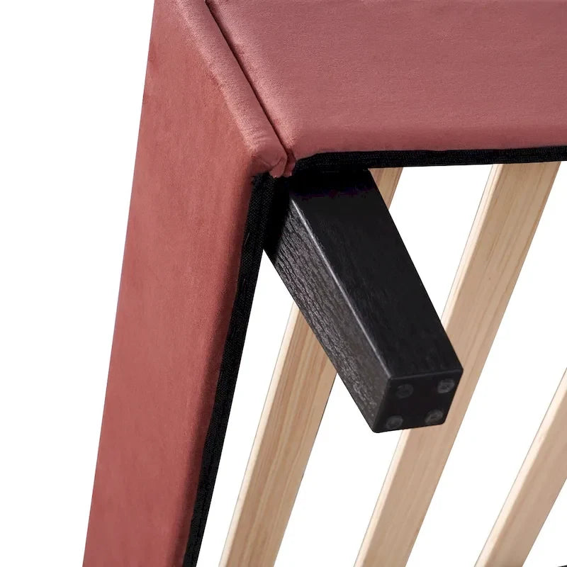 Red Velvet Queen Size Upholstered Platform Bed with Flower Pattern Headboard, No Box Spring Required