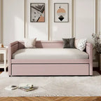 Twin Size Upholstered Daybed with Trundle Modern Linen Fabric, No Box Spring Needed