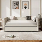 Twin Size Upholstered Daybed with Trundle Modern Linen Fabric, No Box Spring Needed