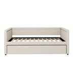 Twin Size Upholstered Daybed with Trundle Modern Linen Fabric, No Box Spring Needed