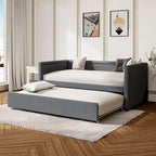 Twin Size Upholstered Daybed with Trundle Modern Linen Fabric, No Box Spring Needed