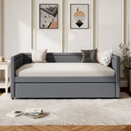 Twin Size Upholstered Daybed with Trundle Modern Linen Fabric, No Box Spring Needed