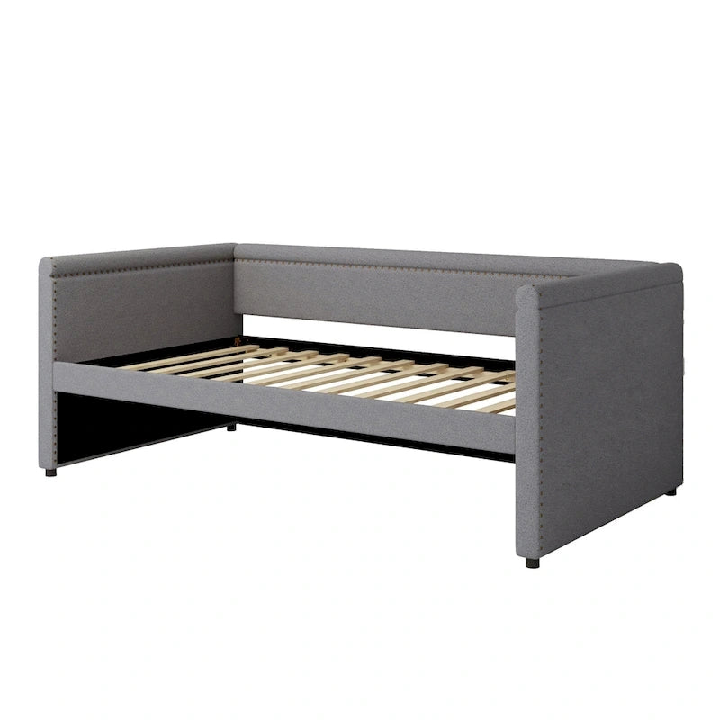 Twin Size Upholstered Daybed with Trundle Modern Linen Fabric, No Box Spring Needed