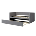 Twin Size Upholstered Daybed with Trundle Modern Linen Fabric, No Box Spring Needed