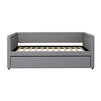 Twin Size Upholstered Daybed with Trundle Modern Linen Fabric, No Box Spring Needed