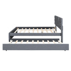 Grey Queen Size Upholstered Platform Bed with Brick Pattern Headboard and Twin Size Trundle