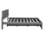 Grey Queen Size Upholstered Platform Bed with Brick Pattern Headboard and Twin Size Trundle