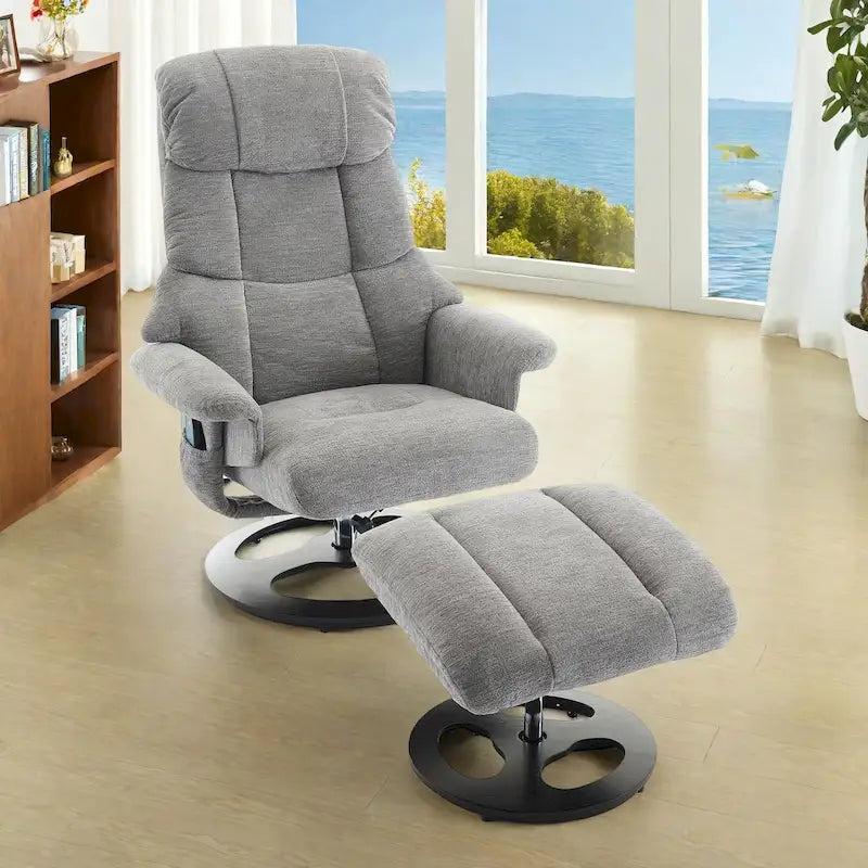 Chenille 360 Swivel Massage Recliner Chair with Ottoman, Massage and Heated Seat