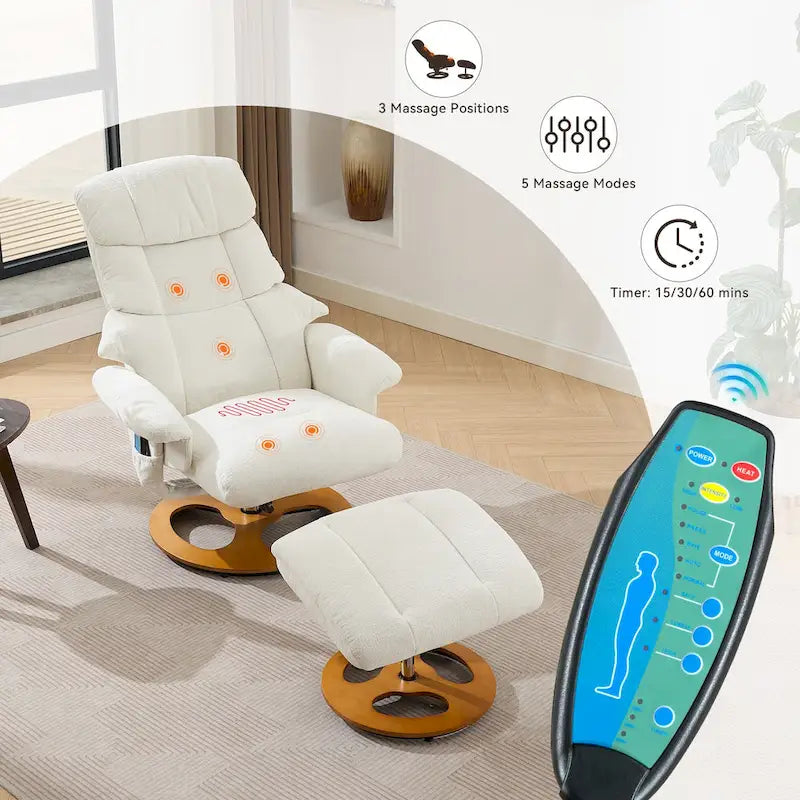 Chenille 360 Swivel Massage Recliner Chair with Ottoman, Massage and Heated Seat