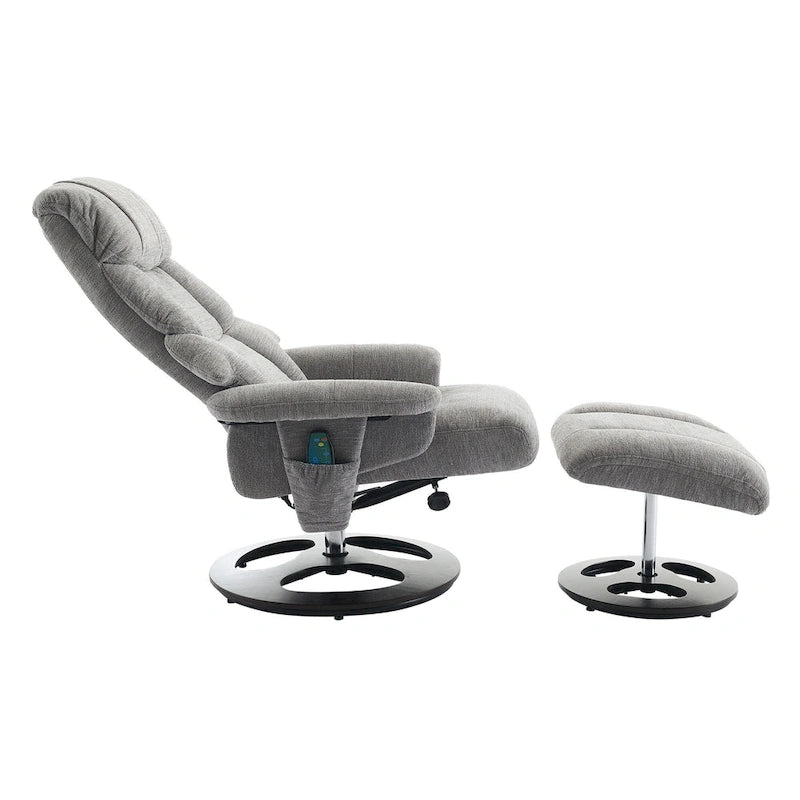 Chenille 360 Swivel Massage Recliner Chair with Ottoman, Massage and Heated Seat