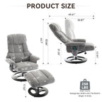 Chenille 360 Swivel Massage Recliner Chair with Ottoman, Massage and Heated Seat
