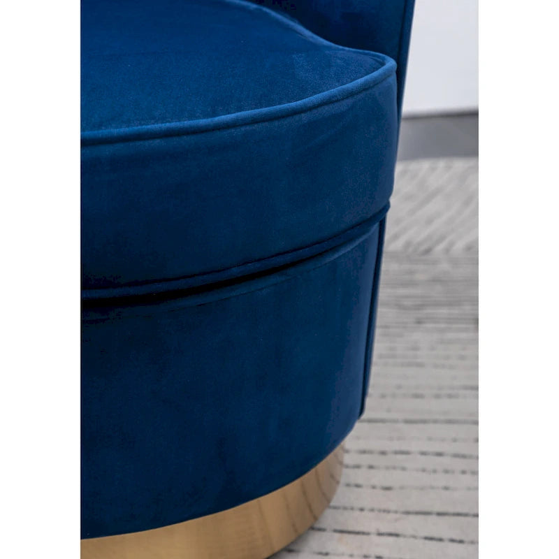 Blue Modern 22  Upholstered Velvet Accent Chair with Round Swivel Metal Base for Living Room