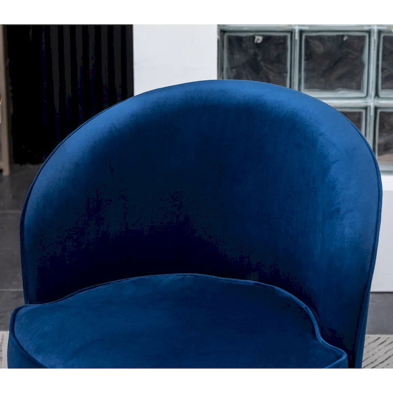 Blue Modern 22  Upholstered Velvet Accent Chair with Round Swivel Metal Base for Living Room