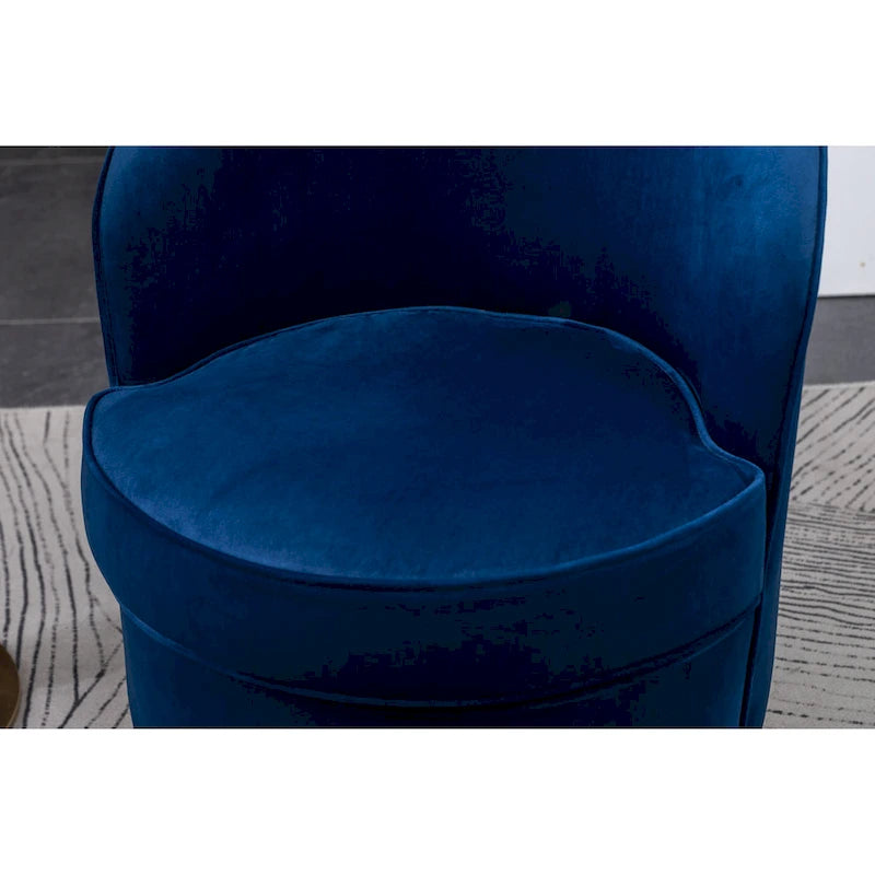 Blue Modern 22  Upholstered Velvet Accent Chair with Round Swivel Metal Base for Living Room
