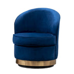 Blue Modern 22  Upholstered Velvet Accent Chair with Round Swivel Metal Base for Living Room