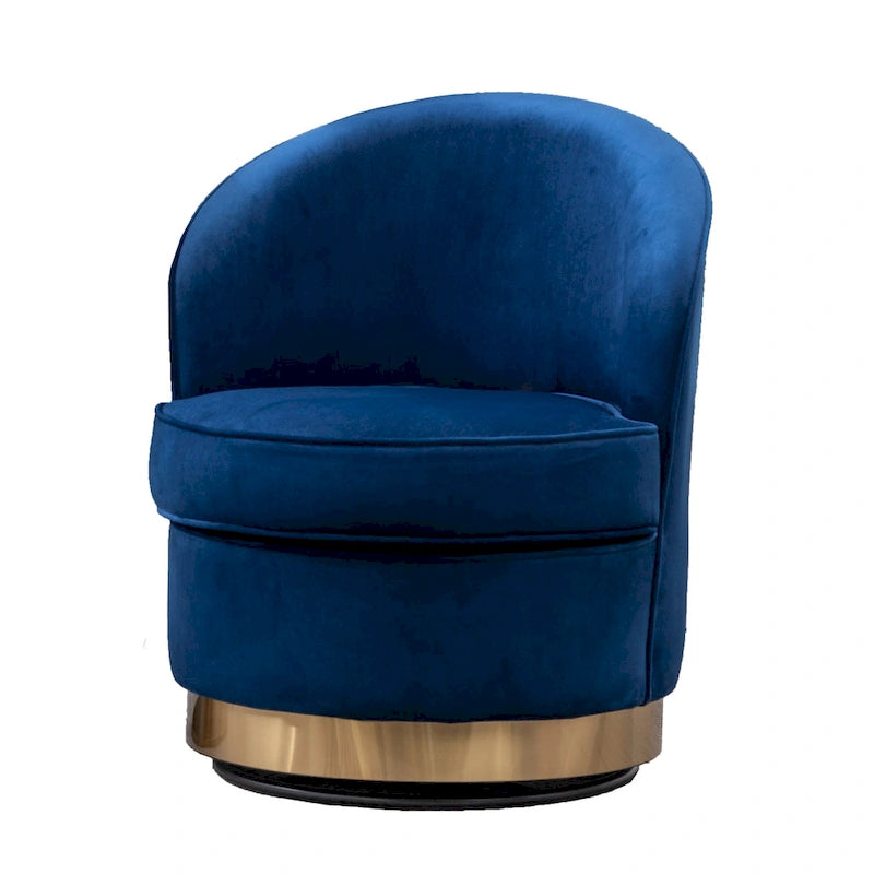 Blue Modern 22  Upholstered Velvet Accent Chair with Round Swivel Metal Base for Living Room