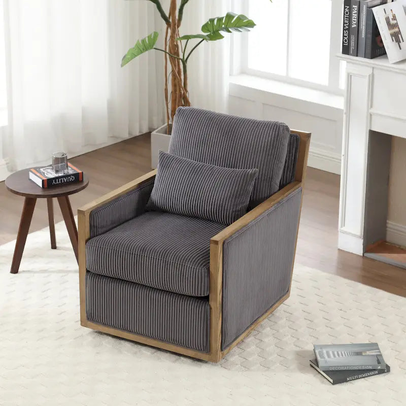Modern 26.77  Upholstered 360 Swivel Barrel Chair with Sturdy Hardwood Frame for Living Room
