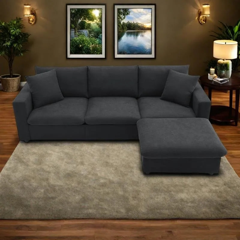 100.4  L-Shaped Polyester Sectional Sofa with 4-Seat Convertible Couch and Ottoman & Pocket Spring Cushions (300lb Capacity)