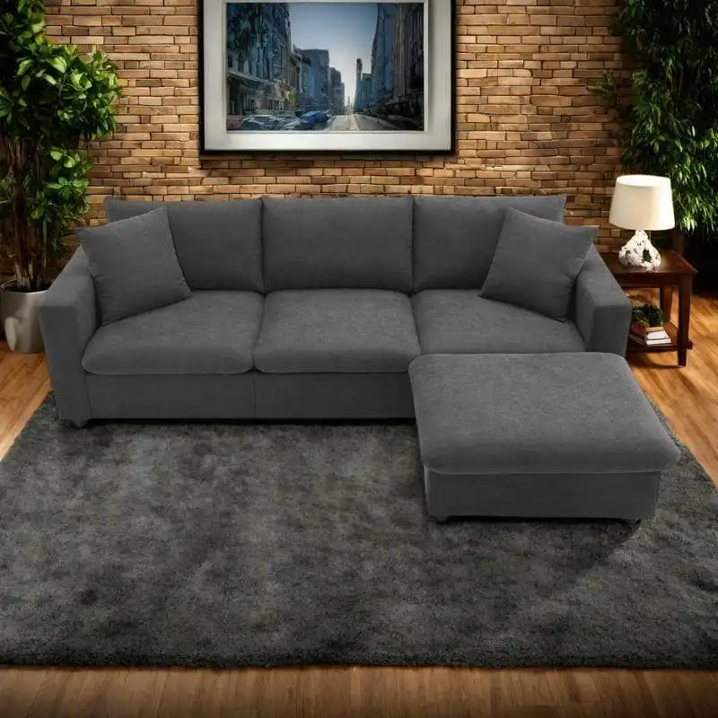 100.4  L-Shaped Polyester Sectional Sofa with 4-Seat Convertible Couch and Ottoman & Pocket Spring Cushions (300lb Capacity)