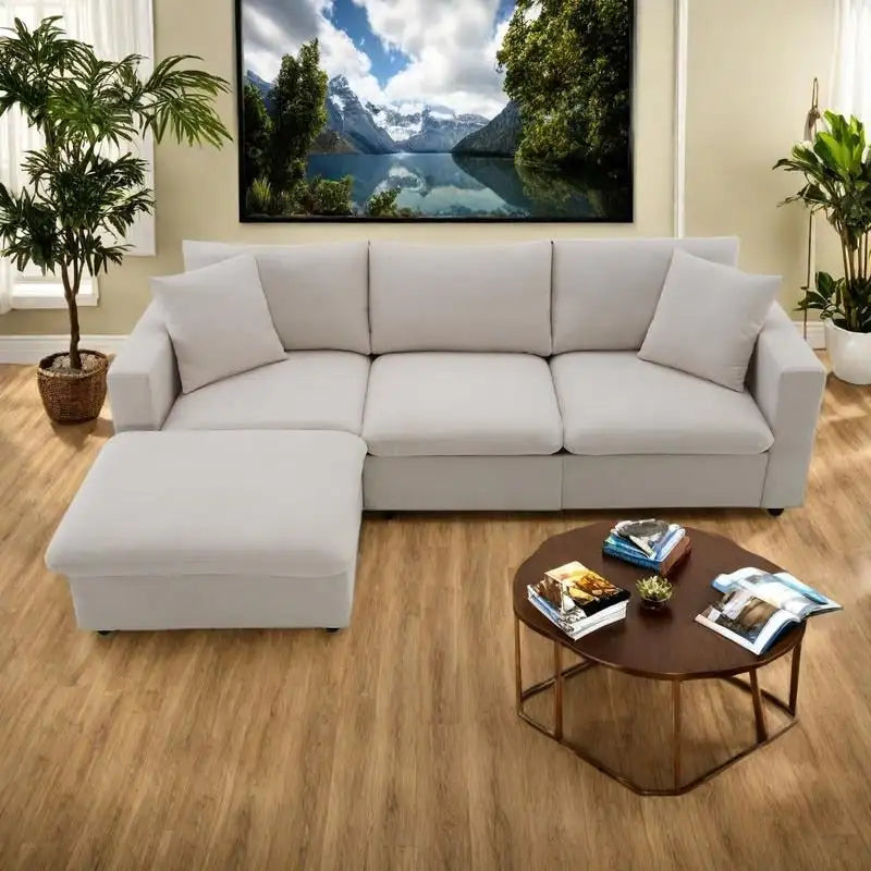 100.4  L-Shaped Polyester Sectional Sofa with 4-Seat Convertible Couch and Ottoman & Pocket Spring Cushions (300lb Capacity)