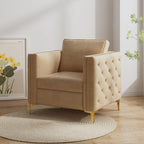 Khaki Modern 35.4  Upholstered Button Tufted Arm Chair with Metal Legs and Nailheads for Living Room
