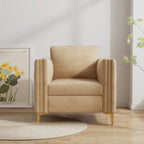 Khaki Modern 35.4  Upholstered Button Tufted Arm Chair with Metal Legs and Nailheads for Living Room
