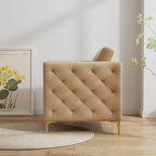 Khaki Modern 35.4  Upholstered Button Tufted Arm Chair with Metal Legs and Nailheads for Living Room