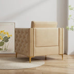 Khaki Modern 35.4  Upholstered Button Tufted Arm Chair with Metal Legs and Nailheads for Living Room