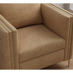 Khaki Modern 35.4  Upholstered Button Tufted Arm Chair with Metal Legs and Nailheads for Living Room
