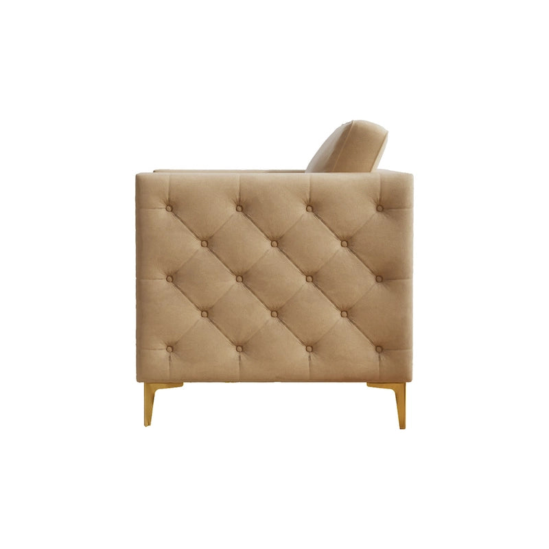 Khaki Modern 35.4  Upholstered Button Tufted Arm Chair with Metal Legs and Nailheads for Living Room