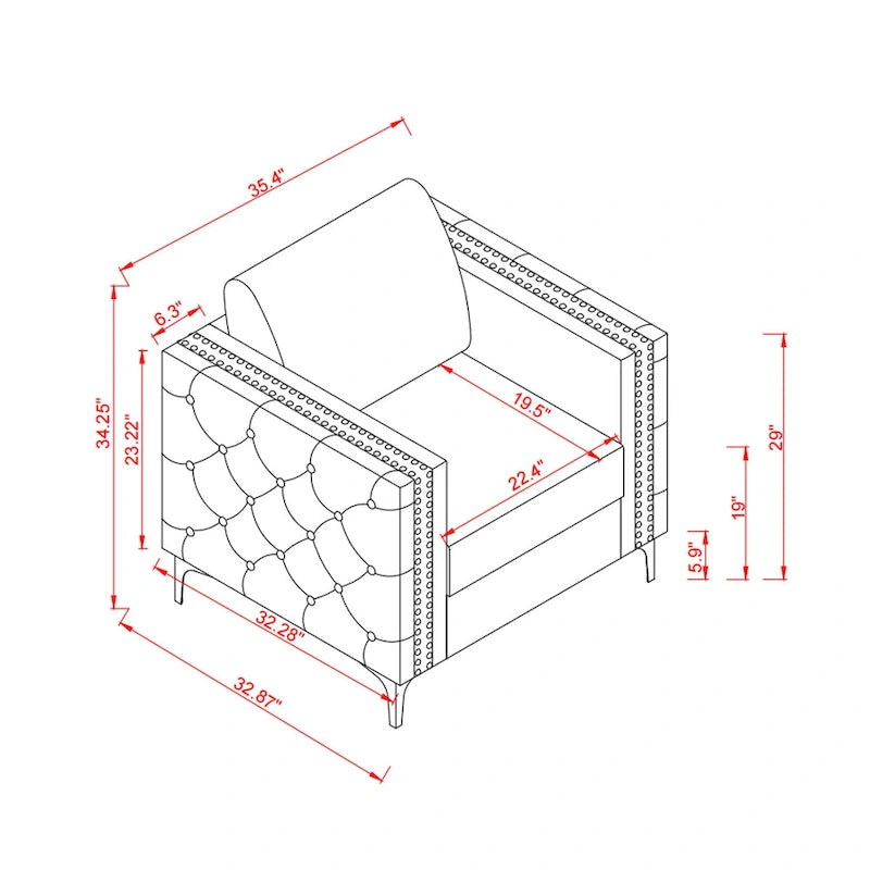 Khaki Modern 35.4  Upholstered Button Tufted Arm Chair with Metal Legs and Nailheads for Living Room
