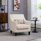 Beige Modern 26.77  Upholstered Arm Chair with Scooped Arms and Rubber Wood Legs for Living Room