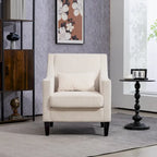 Beige Modern 26.77  Upholstered Arm Chair with Scooped Arms and Rubber Wood Legs for Living Room