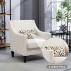 Beige Modern 26.77  Upholstered Arm Chair with Scooped Arms and Rubber Wood Legs for Living Room