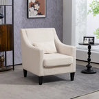 Beige Modern 26.77  Upholstered Arm Chair with Scooped Arms and Rubber Wood Legs for Living Room