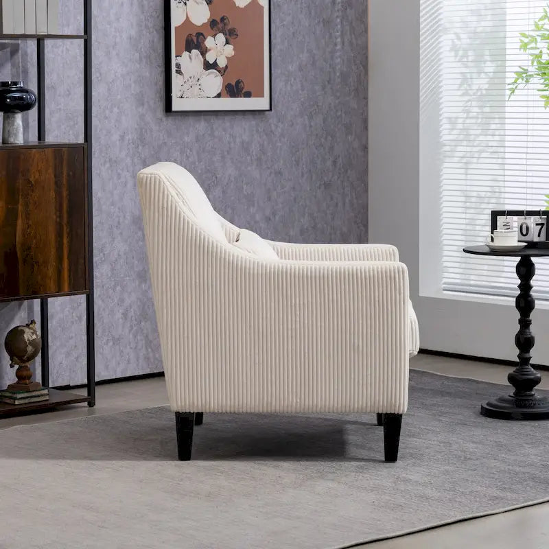 Beige Modern 26.77  Upholstered Arm Chair with Scooped Arms and Rubber Wood Legs for Living Room