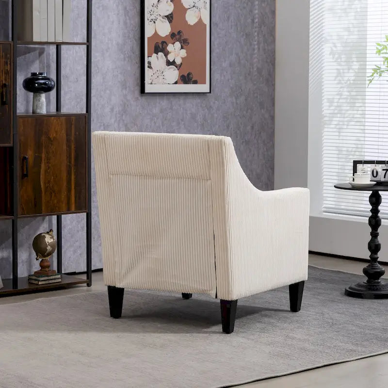 Beige Modern 26.77  Upholstered Arm Chair with Scooped Arms and Rubber Wood Legs for Living Room