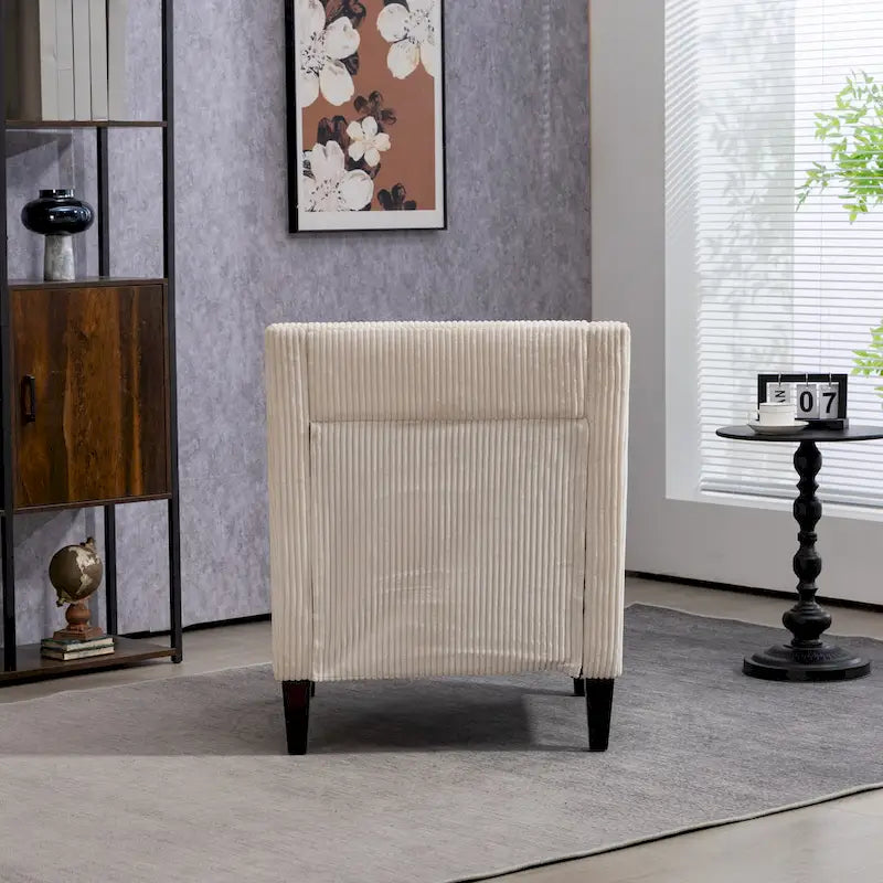 Beige Modern 26.77  Upholstered Arm Chair with Scooped Arms and Rubber Wood Legs for Living Room