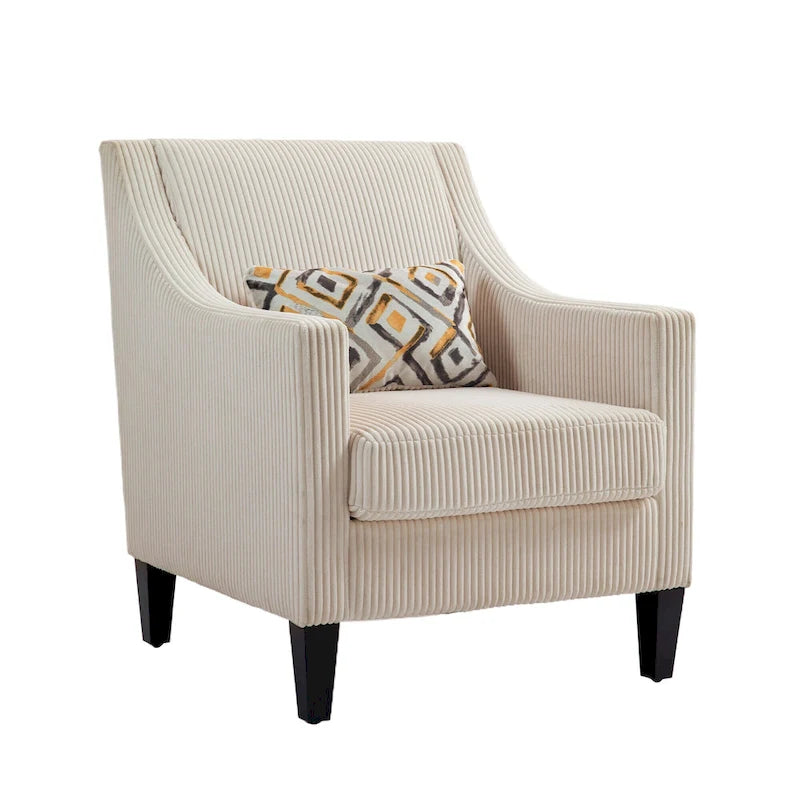 Beige Modern 26.77  Upholstered Arm Chair with Scooped Arms and Rubber Wood Legs for Living Room