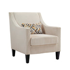 Beige Modern 26.77  Upholstered Arm Chair with Scooped Arms and Rubber Wood Legs for Living Room