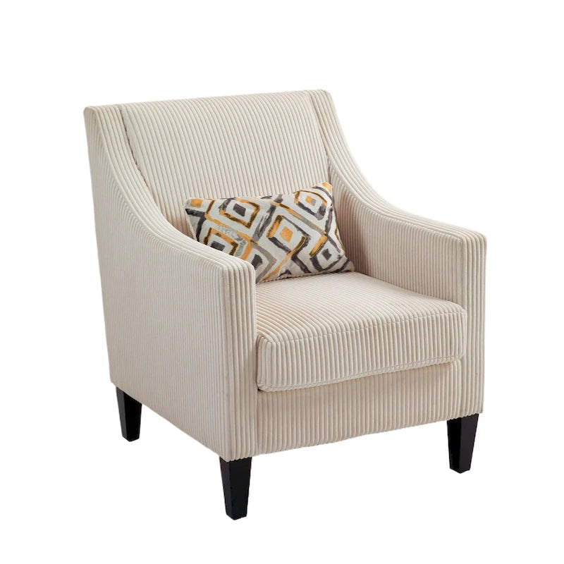 Beige Modern 26.77  Upholstered Arm Chair with Scooped Arms and Rubber Wood Legs for Living Room