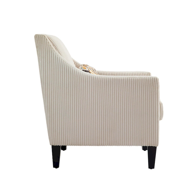 Beige Modern 26.77  Upholstered Arm Chair with Scooped Arms and Rubber Wood Legs for Living Room